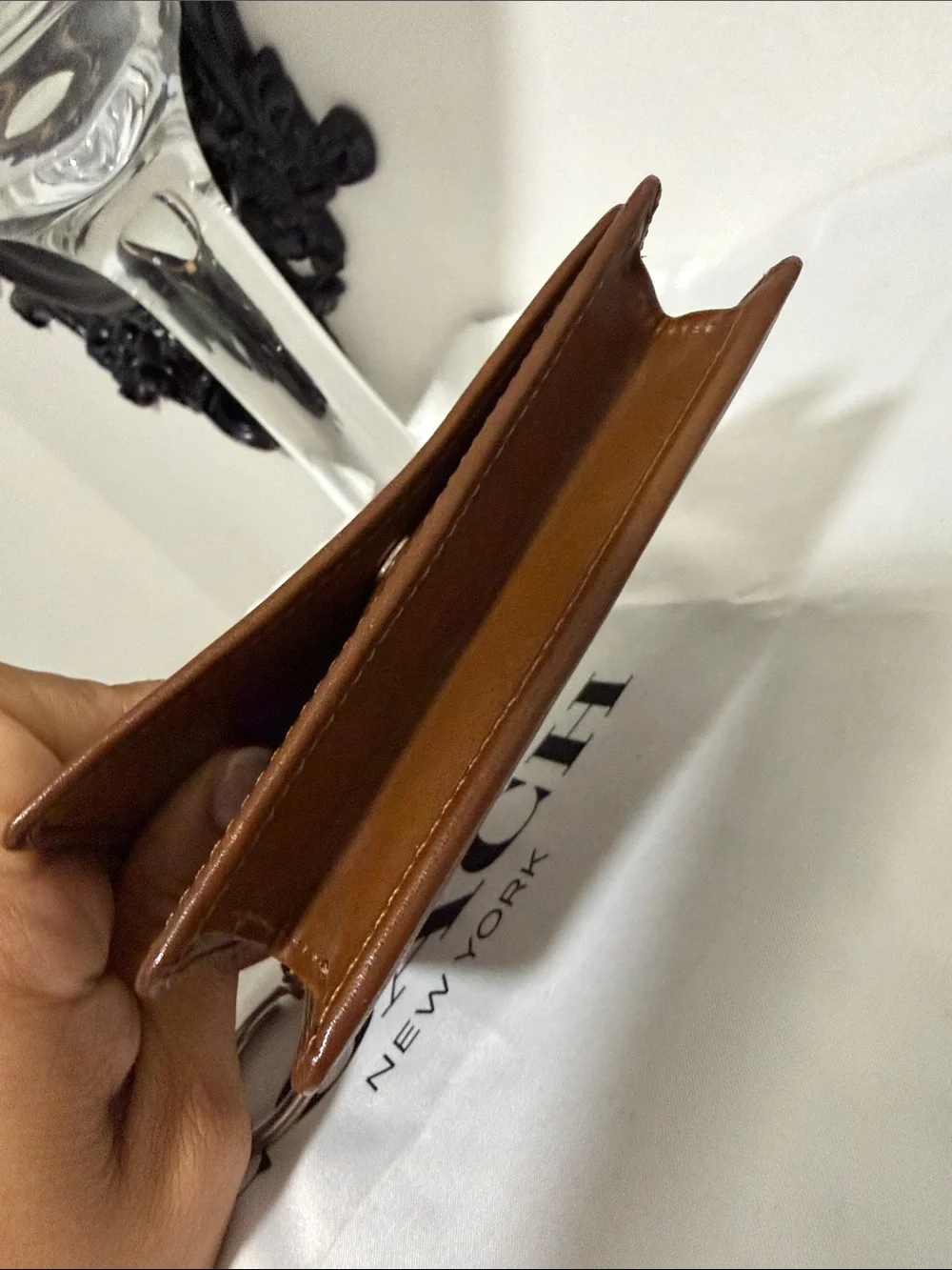 Coach Vintage Small Brown Leather Card Holder with Embossed Logo